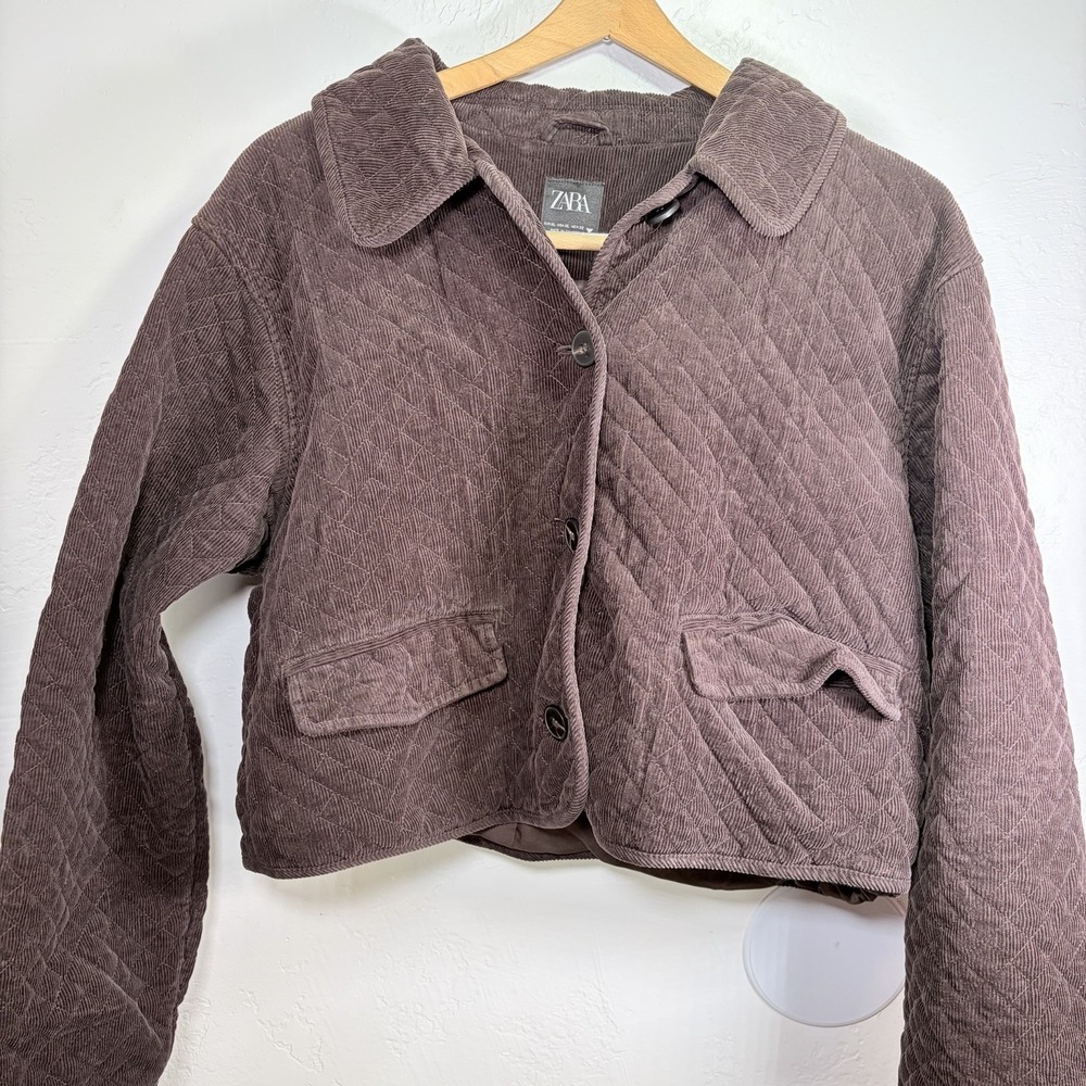 Zara Quilted Corduroy Jacket Dark Brown Chocolate XL 4391/779 Academia Grunge